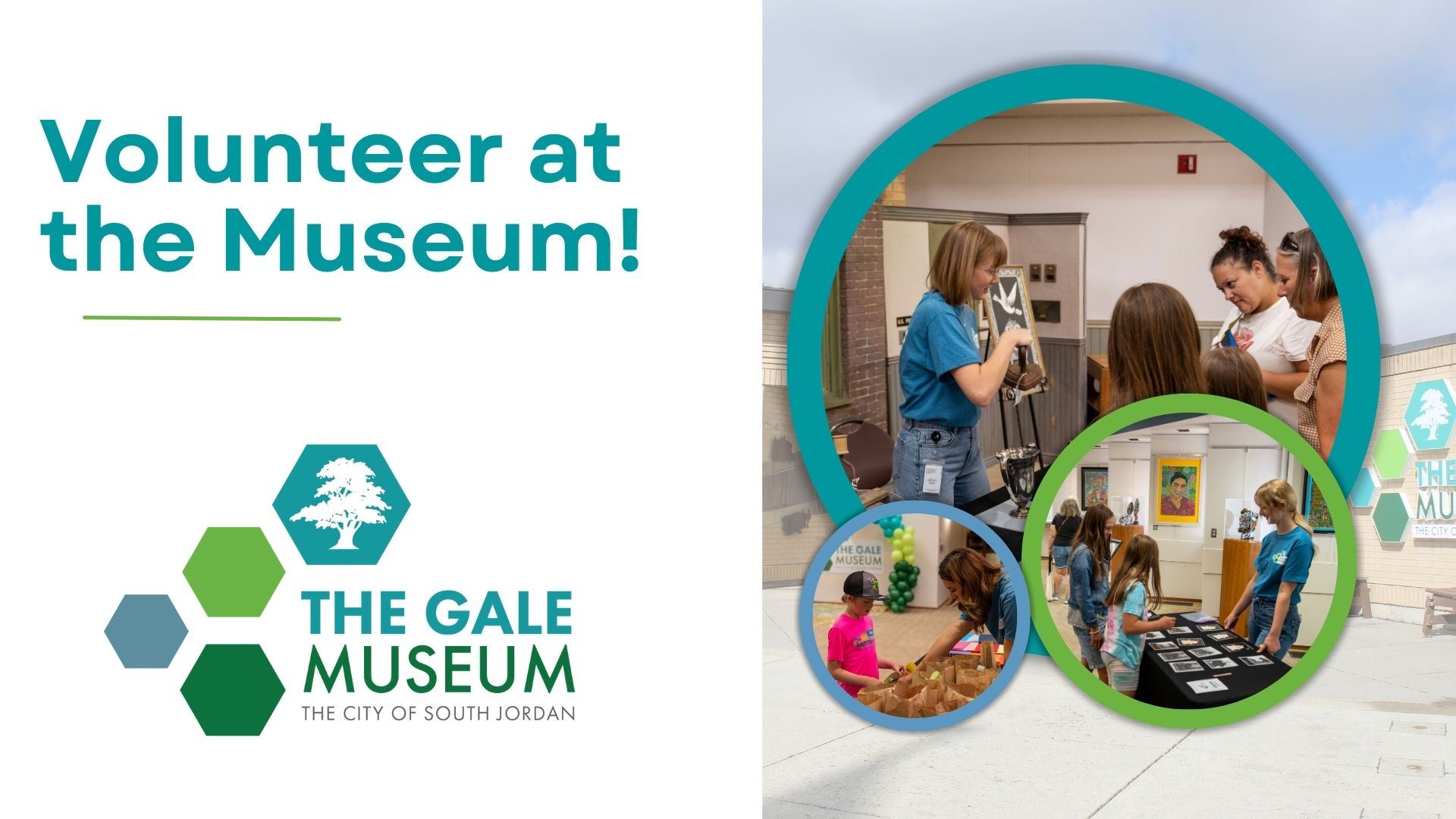 flyer with museum logo and images of volunteers teaching visitors
